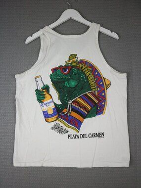 Cancun Reef Mens Large Corona Extra Lizard Tank Top Vintage